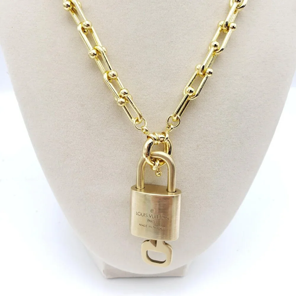 Authentic Louis Vuitton Gold Padlock Pendant w/Unbranded 18k Gold Plated Chain - Picture 9 of 14
